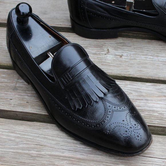 Vintage 80s Black Kangaroo Wingtip Loafers, Men's 13 D, Made in Canada by Dack's - Picture 2 of 13